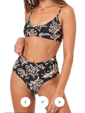 NWT L*Space High Tide Bikini Bottom XS Black Floral Retro High Waist